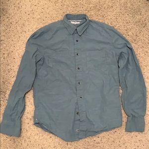 Green/blue collared button down shirt